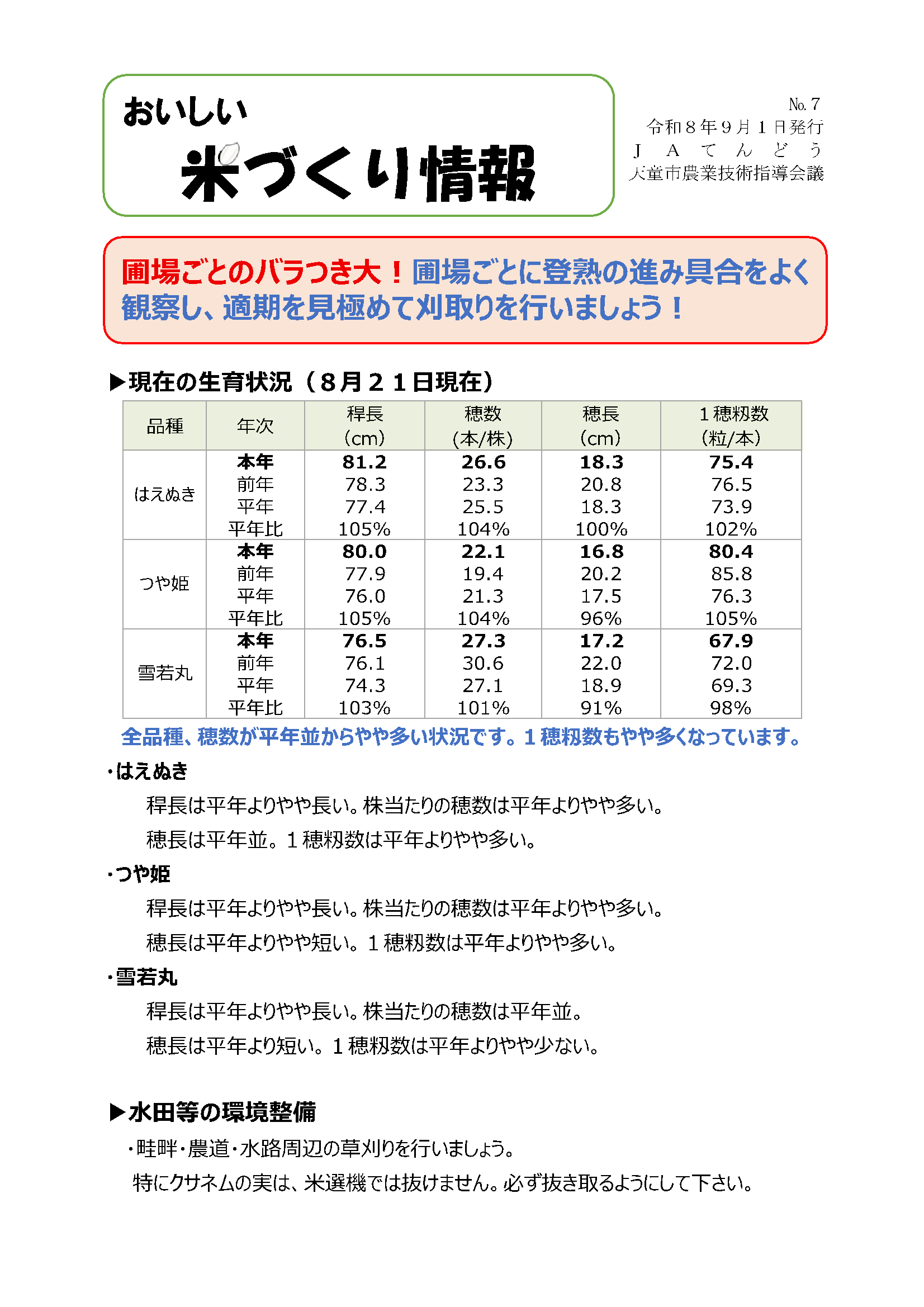 おいしい米づくり情報No.7