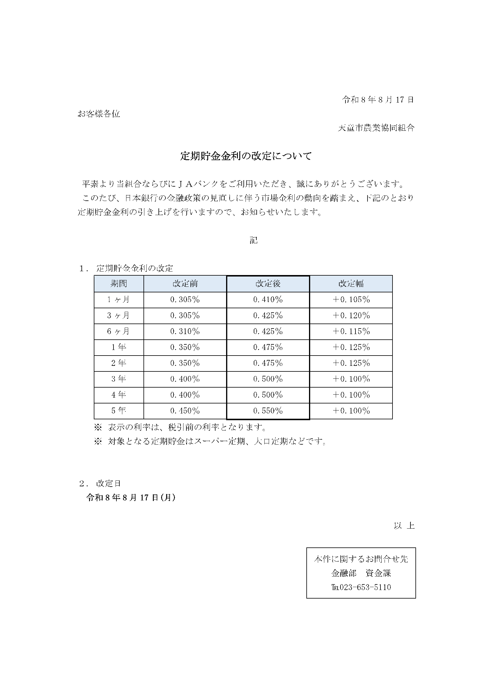金融部からのおしらせ